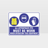Custom Design Sign,Appropriate Ppe Must Be Worn When Operating This Equipment Hi+Eye+G